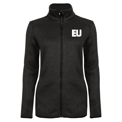  Womens Black Heather Fleece Jacket - EU EMB