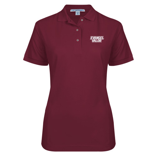  Womens Silk Touch Maroon Pique Polo - Evangel Valor EMB