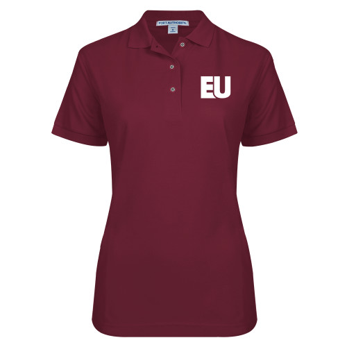  Womens Silk Touch Maroon Pique Polo - EU EMB