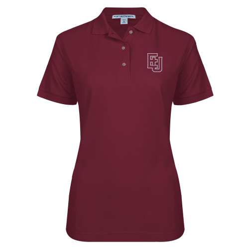  Womens Silk Touch Maroon Pique Polo - EU Lockup