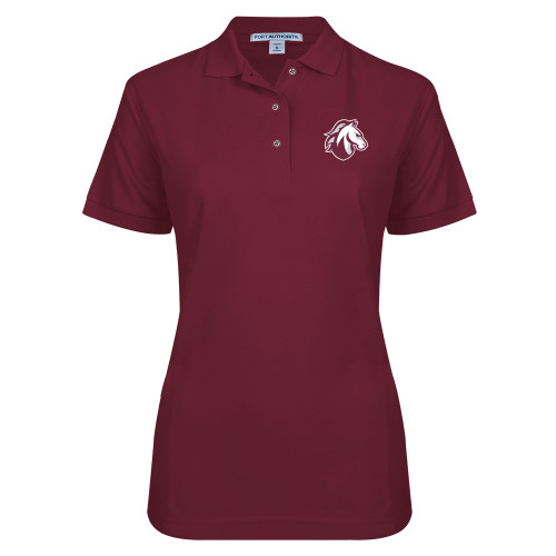 Womens Silk Touch Maroon Pique Polo - Evangel Valor Horse