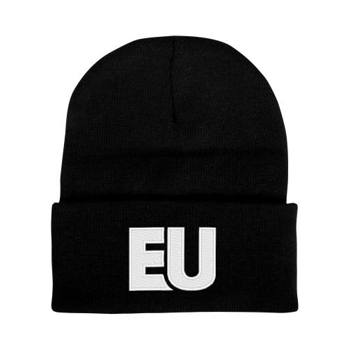  Black Knit Beanie w/Cuff - EU EMB