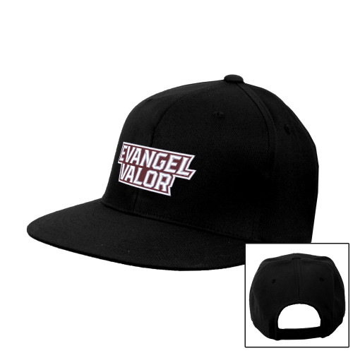 Black Flat Bill Snapback Hat - Evangel Valor EMB