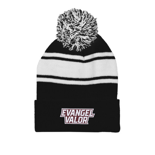  Black/White Two Tone Knit Pom Beanie w/Cuff - Evangel Valor EMB