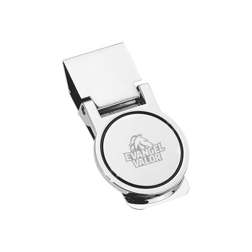  Round Silver Money Clip - Evangel Valor Horse Lockup DARK Engraved