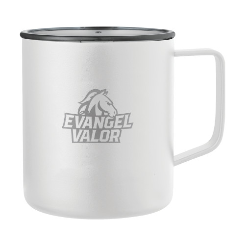  Rover Camp Vacuum Insulated White Mug 14oz - Evangel Valor Horse Lockup DARK Engraved