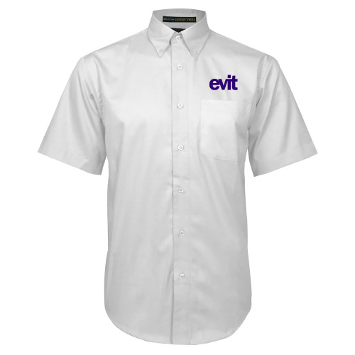  White Twill Button Down Short Sleeve - EVIT Logo