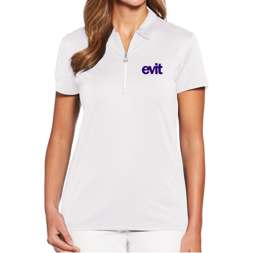  Callaway Womens White Tulip Sleeve Zip Polo - EVIT Logo