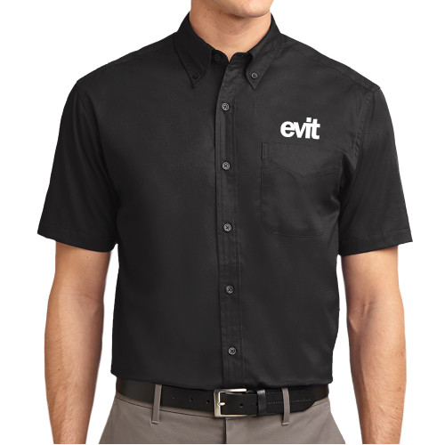  Black Twill Button Down Short Sleeve - EVIT Logo