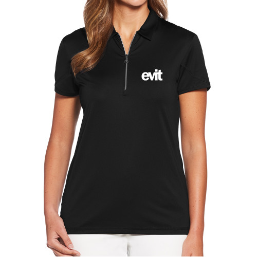  Callaway Womens Black Tulip Sleeve Zip Polo - EVIT Logo