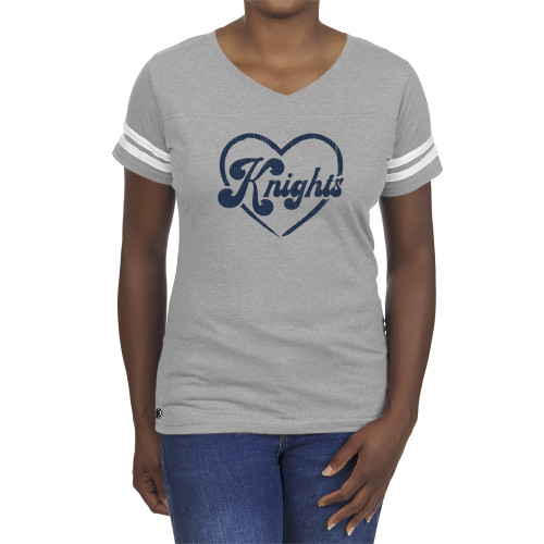  Fall Rush Ladies Athletic Grey 60/40 Football Tee - Knights heart distressed