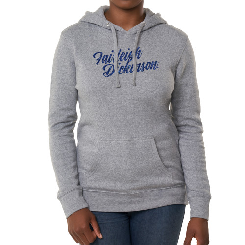  Fall Rush Ladies Athletic Grey Sponge Fleece Hoodie - H Dark Blue Glitter