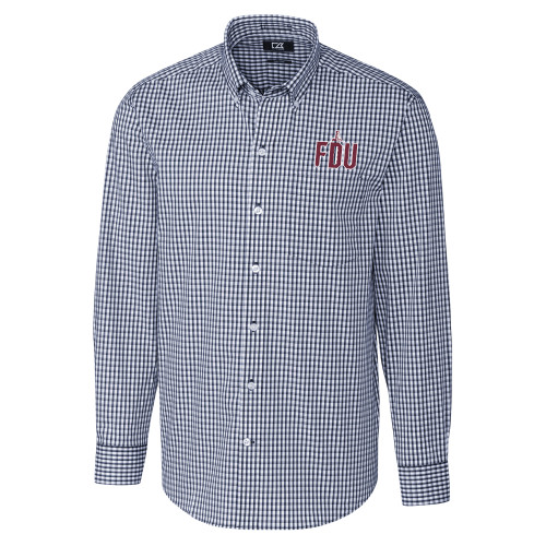  Cutter & Buck Navy Gingham Long Sleeve Button Down - FDU with Sword