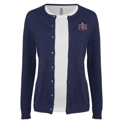  Womens Navy Cardigan Sweater - FDU with Sword