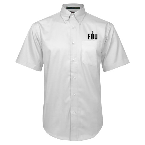  White Twill Button Down Short Sleeve - FDU with Sword