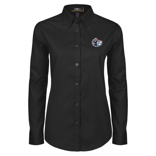  Womens Black Twill Button Down Long Sleeve  - Fairleigh Knightro Head