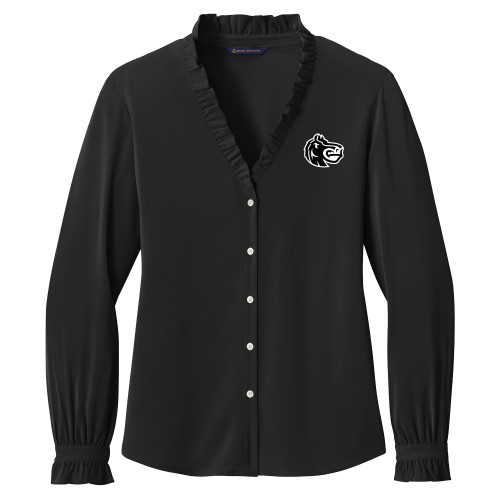  Brooks Brothers Womens Black Long Sleeve Ruffle Collar Blouse - Fairleigh Knightro Head