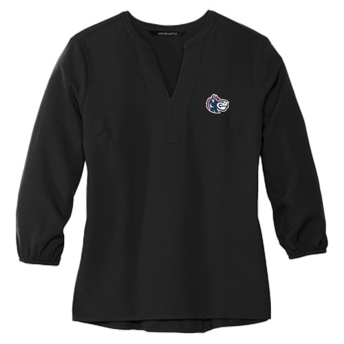  Mercer + Mettle Womens Black 3/4 Sleeve Crepe Blouse - Fairleigh Knightro Head