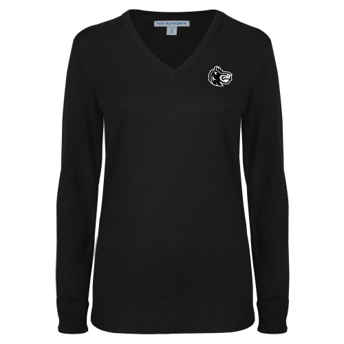  Womens Black VNeck Sweater - Fairleigh Knightro Head