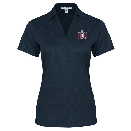  Womens Navy Performance Fine Jacquard Polo - FDU with Sword