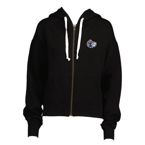  ENZA Womens Black Boxy Full Zip Hood - Fairleigh Knightro Head