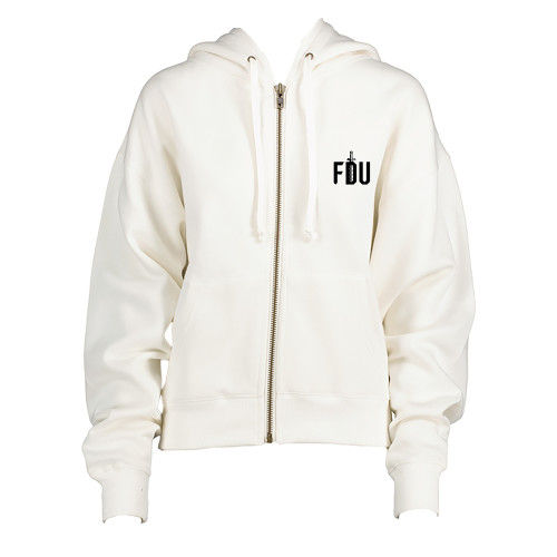  ENZA Womens White Boxy Full Zip Hood - FDU with Sword
