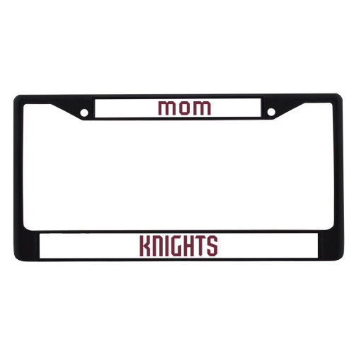  Mom Metal License Plate Frame in Black - Fairleigh Knights Wordmark