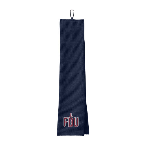  Navy Waffle Microfiber Golf Towel - FDU with Sword
