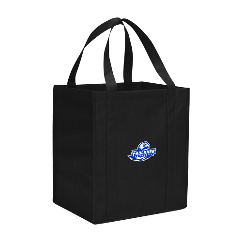  Non Woven Black Grocery Tote - Faulkner University Primary Logo