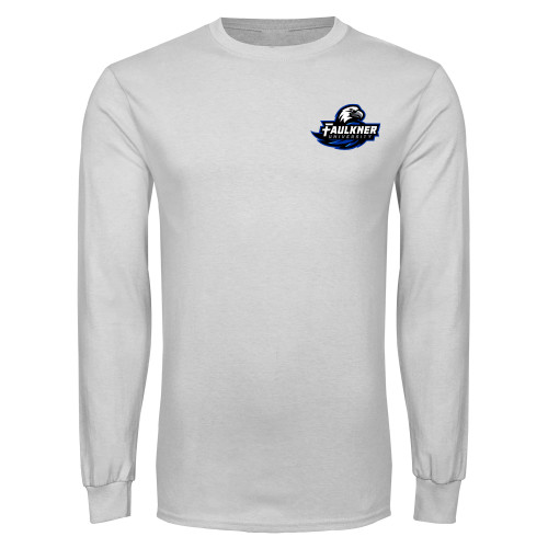  White Long Sleeve T Shirt - Faulkner University Primary Logo