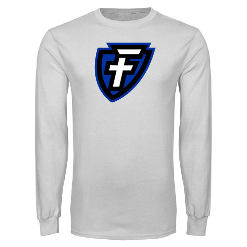  White Long Sleeve T Shirt - Faulkner University F Shield