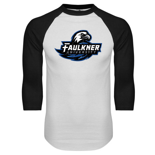  White/Black Raglan Baseball T Shirt - Distressed