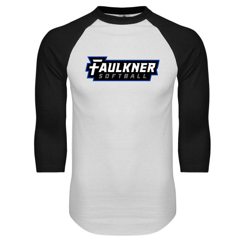  White/Black Raglan Baseball T Shirt - Faulkner University Softball