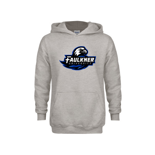  Youth Grey Fleece Hood - Faulkner University Primary Logo