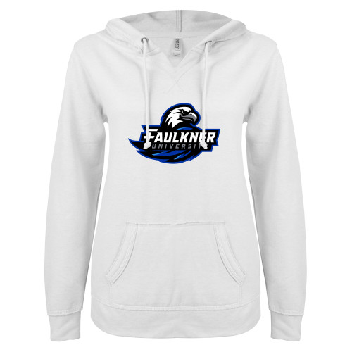 Faulkner ENZA Womens White V Notch Raw Edge Fleece Hoodie