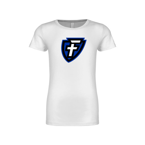  Next Level Girls White Fashion Fit T Shirt - Faulkner University F Shield