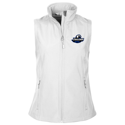  Womens White Core Softshell Vest - Faulkner University Primary Logo