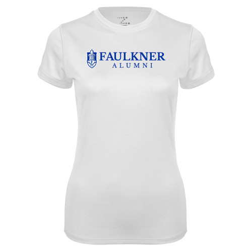 Womens White Performance Tee - Faulkner Alumni