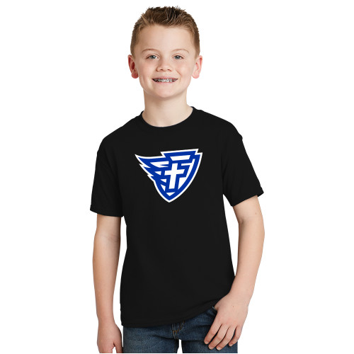  Youth Black T Shirt - Faulkner University F Wing Shield