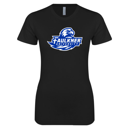  Next Level Womens Black Boyfriend Tee - Faulkner University Primary Logo