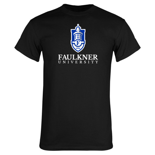  Black T Shirt - Faulkner University  with Crest Stacked