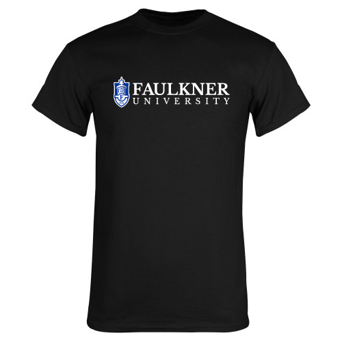  Black T Shirt - Faulkner University  with Crest Flat