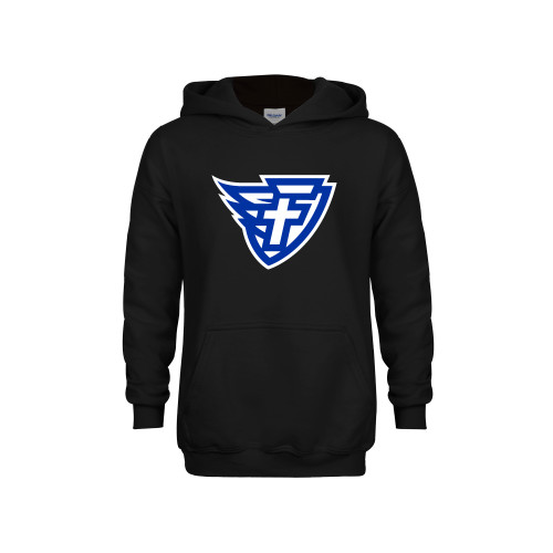  Youth Black Fleece Hoodie - Faulkner University F Wing Shield