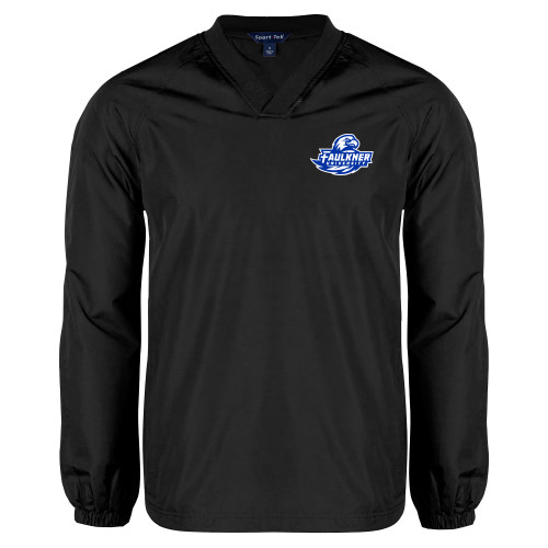  Black V Neck Raglan Windshirt - Faulkner University Primary Logo