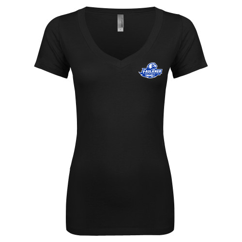  Next Level Womens Black Ideal V Tee - Faulkner University Primary Logo