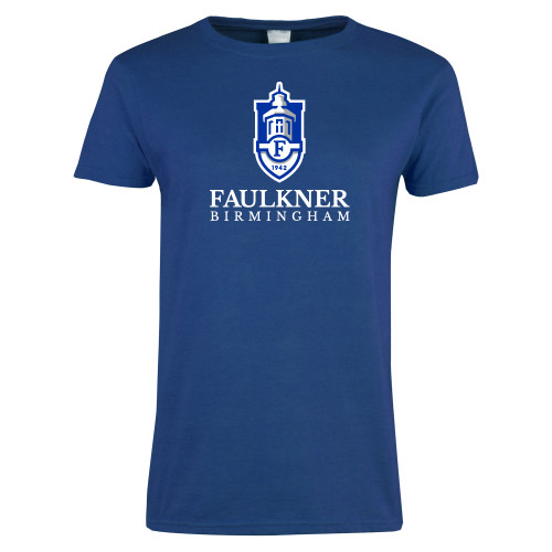 Womens Royal Short Sleeve Tee - Faulkner University Birmingham Stacked