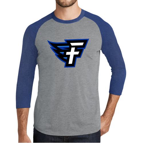  Grey/Royal Heather Triblend Baseball Raglan Tee - Faulkner University F Wing