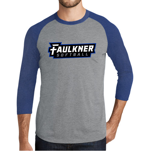  Grey/Royal Heather Triblend Baseball Raglan Tee - Faulkner University Softball