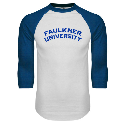  White/Royal Raglan Baseball T Shirt - Arch