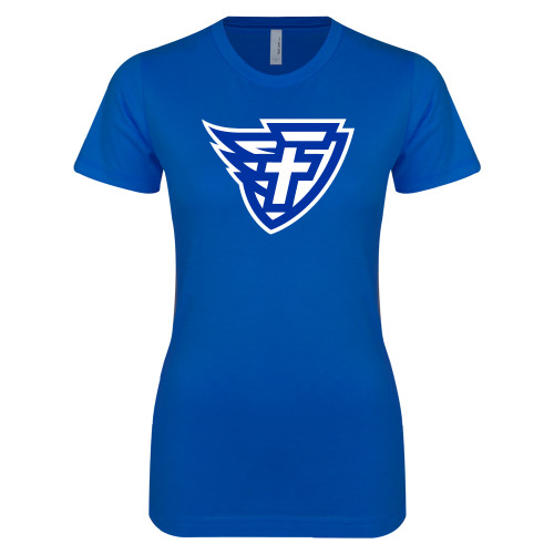  Next Level Womens Royal Boyfriend Tee - Faulkner University F Wing Shield